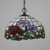 Tiffany Style Black Floral Drop Pendant Light For Dining Room With Handcrafted Glass Shade