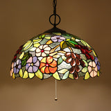 Artisan Glass Chandelier With Plant Pattern - Hand-Crafted Dome Design 3 Lights Black Mediterranean