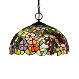 Artisan Glass Chandelier With Plant Pattern - Hand-Crafted Dome Design 3 Lights Black Mediterranean