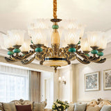 Frosted White Glass Flower Drop Lamp Modern Green Chandelier Light