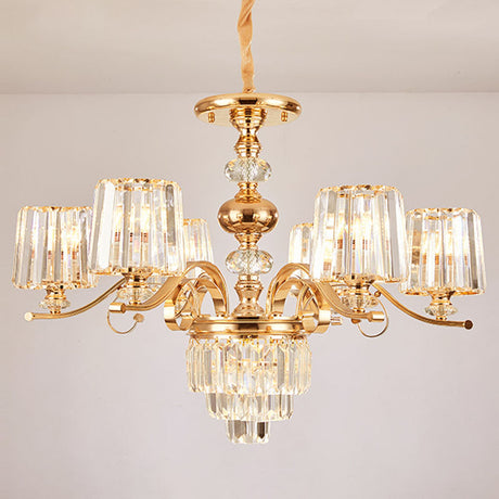 Gold Clear Crystal Cylinder Chandelier Pendant Lamp - Modern Lighting Fixture 6 /