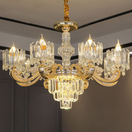Gold Crystal Chandelier For Modern Bedrooms: Suspended Drum Lighting Fixture 8 / Clear