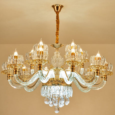 Contemporary Rose Gold Crystal Pendant Chandelier - Flower Design Ideal For Living Room Décor