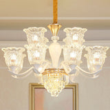 White Pendant Light Kit: Clear Crystal Flower Chandelier For Dining Room 15 /