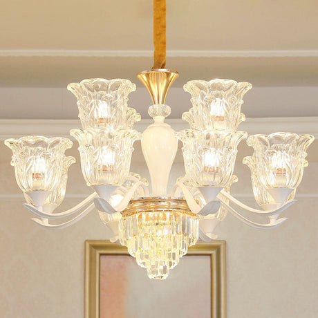 White Pendant Light Kit: Clear Crystal Flower Chandelier For Dining Room 15 /