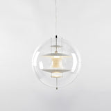Global Ceiling Pendant With Clear Glass And Inner Layered Shade - Modern 1-Light Down Lighting White