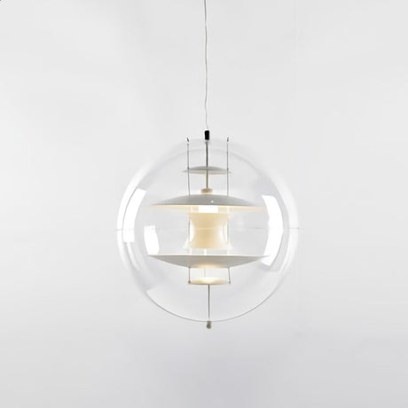 Global Ceiling Pendant With Clear Glass And Inner Layered Shade - Modern 1-Light Down Lighting White