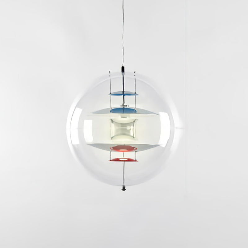 Global Ceiling Pendant With Clear Glass And Inner Layered Shade - Modern 1-Light Down Lighting