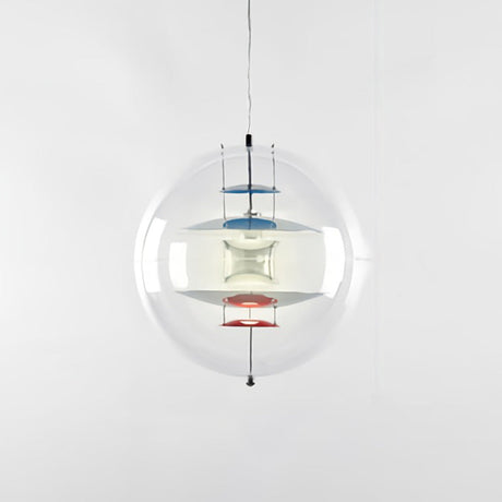 Global Ceiling Pendant With Clear Glass And Inner Layered Shade - Modern 1-Light Down Lighting