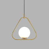 Minimalist Milky Glass Orb Pendant Light With Gold Pendulum And Metal Frame / B