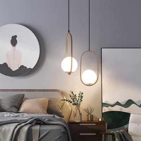 Contemporary Gold Sphere Drop Lamp With Cream Glass Shade - Ideal Ceiling Light For Bedroom / Small
