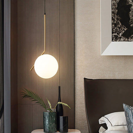 Contemporary Gold Sphere Drop Lamp With Cream Glass Shade - Ideal Ceiling Light For Bedroom