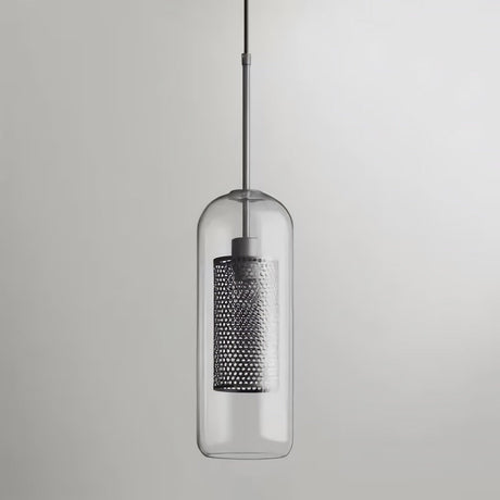 Metal Cylinder Pendant Lamp With Glass Shade For Contemporary Dining Room Lighting Silver / Small