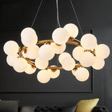 Simple Chandelier Light Fixture Kit: 25 Bulb Dining Room Hanging Lamp With Round Glass Shade