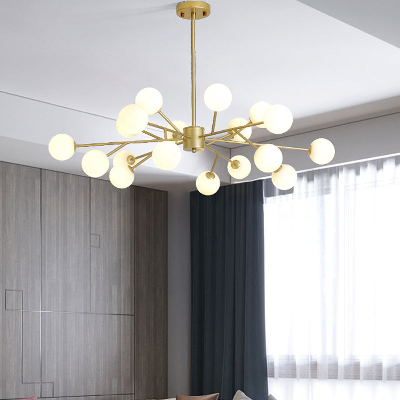 Modern Opal Glass Sphere Pendant Chandelier In Gold For Living Room