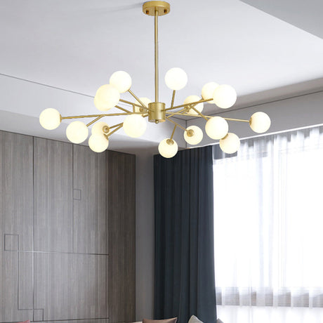 Modern Opal Glass Sphere Pendant Chandelier In Gold For Living Room