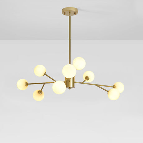 Modern Opal Glass Sphere Pendant Chandelier In Gold For Living Room