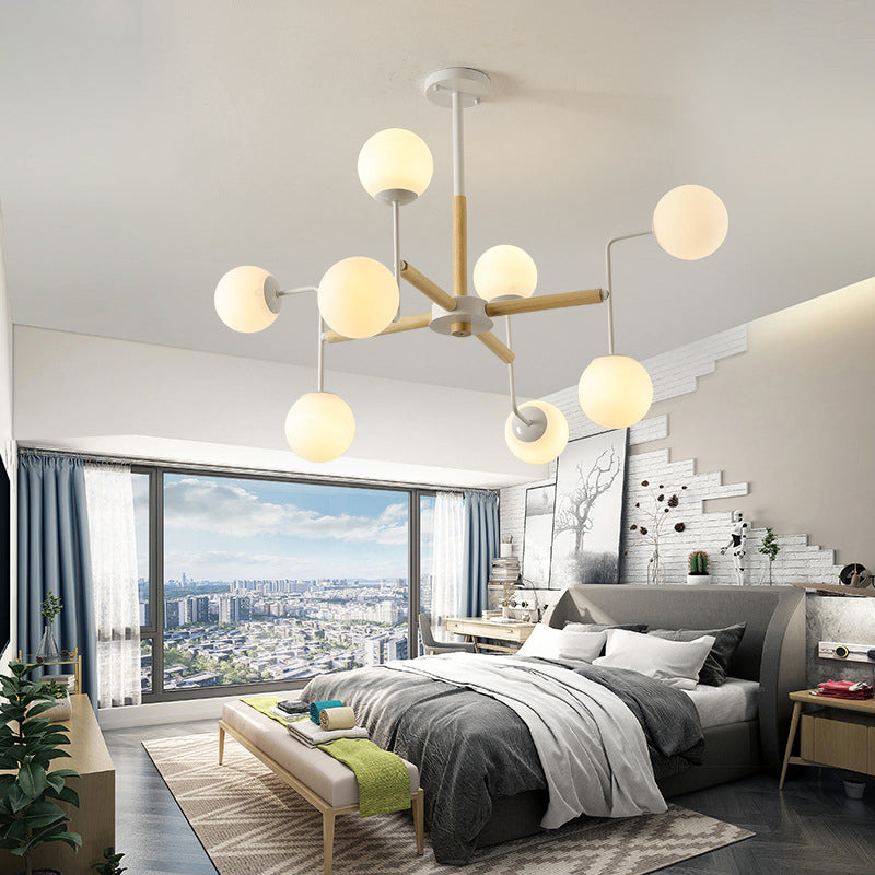Sleek Wooden Chandelier Pendant Light With Glass Shade