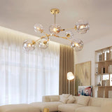 Golden Simplicity Cup Shade Pendant Chandelier With Clear Dimpled Glass 7-Bulb Dining Room Lighting