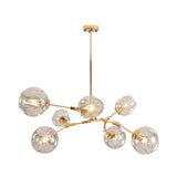 Golden Simplicity Cup Shade Pendant Chandelier With Clear Dimpled Glass 7-Bulb Dining Room Lighting
