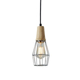 Industrial Style 1-Light Ceiling Pendant Lamp With Geometric Cage Design Wooden Top In
