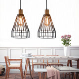 Modern Geometric Wire Cage Pendant Light With Wooden Top 1-Light Black / 13