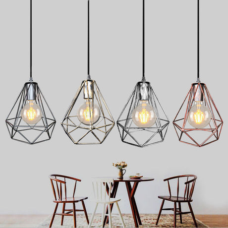 1-Light Pendant Ceiling Light - Wire Cage Wrought Iron Lamp (Country Style) Black/Copper/Gold Living