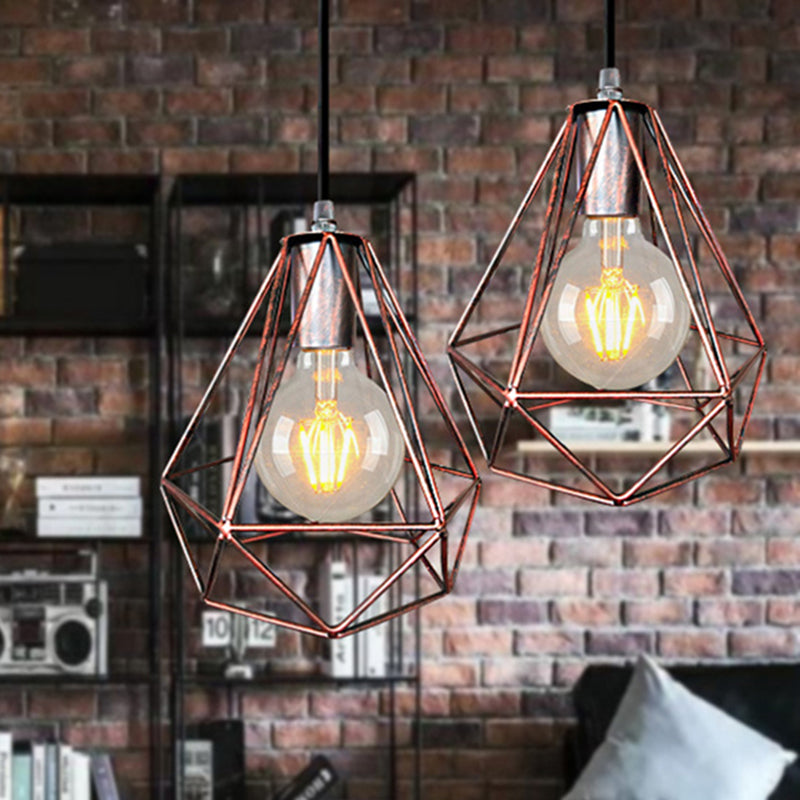 1-Light Pendant Ceiling Light - Wire Cage Wrought Iron Lamp (Country Style) Black/Copper/Gold Living