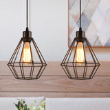 Modern Black Metal Diamond Cage Pendant Light Fixture For Restaurants