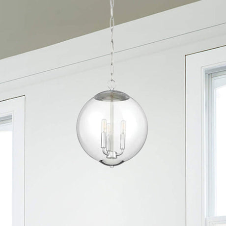 Vintage 3-Light Pendant Chandelier With Clear Glass Globe Shade For Dining Room - Black/Chrome/Gold