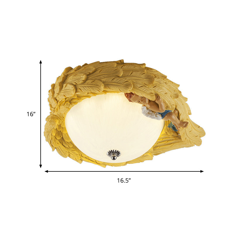 Angel Child Resin Wing Flush Mount Ceiling Lamp - Perfect For Romantic Bedroom Lighting