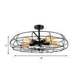 Vintage Fan Shaped 5-Light Iron Ceiling Light With Wire Cage Shade - Semi Flush Mount In Rust/Black
