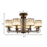 Vintage Style Black Square Metal Ceiling Light Fixture With Crystal Prism - 4/6/8 Lights Ideal For