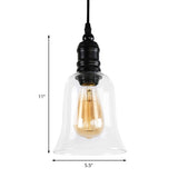 Industrial Hanging Light Fixture For Kitchen - Clear Glass Shade Black Pendant Globe/Bell 1-Light