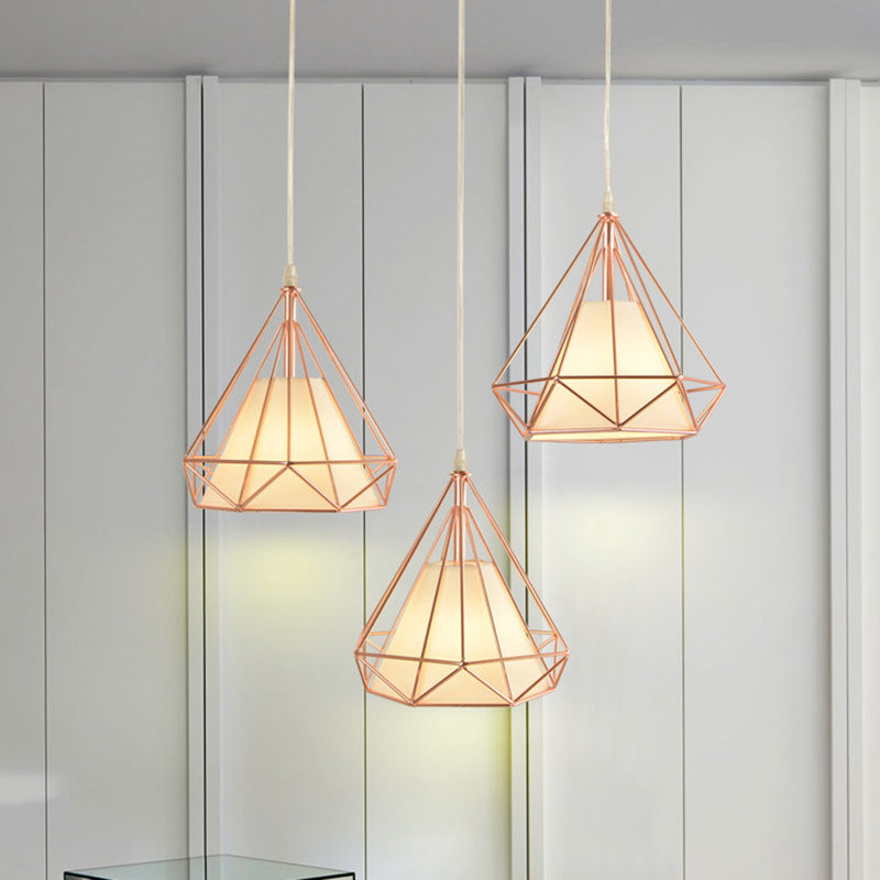 Vintage Gold Iron Diamond Hanging Ceiling Light With 3-Bulb For Dining Room