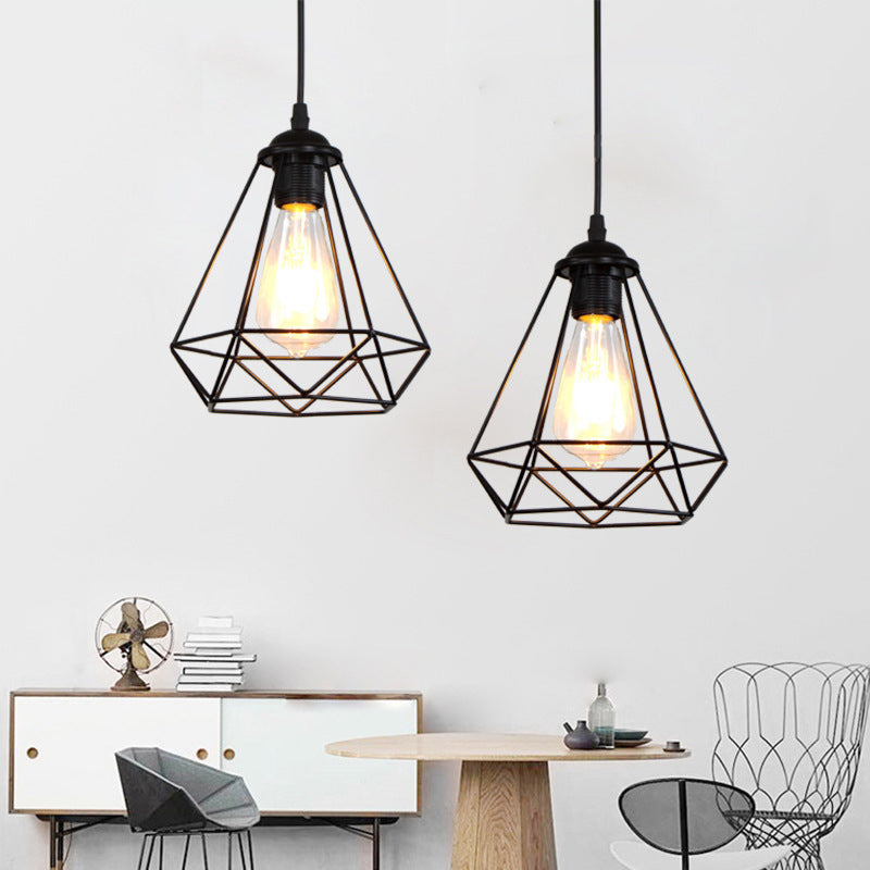 Vintage Iron Ceiling Light: Single-Bulb Hanging Lamp In Black For Dining Room