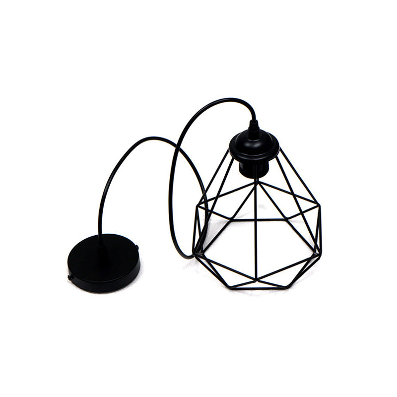 Vintage Iron Ceiling Light: Single-Bulb Hanging Lamp In Black For Dining Room