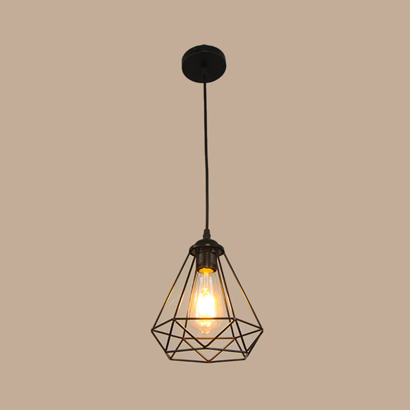 Vintage Iron Ceiling Light: Single-Bulb Hanging Lamp In Black For Dining Room