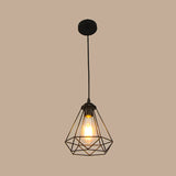 Vintage Iron Ceiling Light: Single-Bulb Hanging Lamp In Black For Dining Room