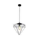 Vintage Black Diamond Cage Iron Hanging Lamp - Single-Bulb Dining Room Pendant Light / A