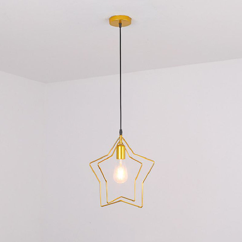 Antique Gold Star Cage Pendant Light - Elegant 1-Light Fixture For Dining Room / 2 Tiers