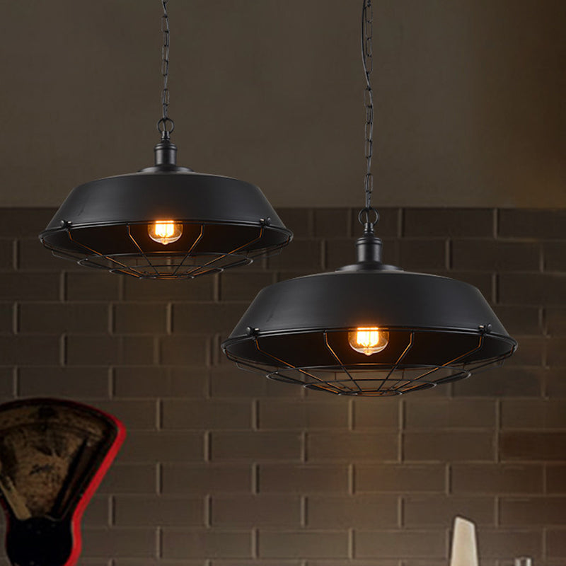 Vintage Pot Lid Hanging Lamp - Single-Bulb Iron Suspension Light For Restaurants Black / Small