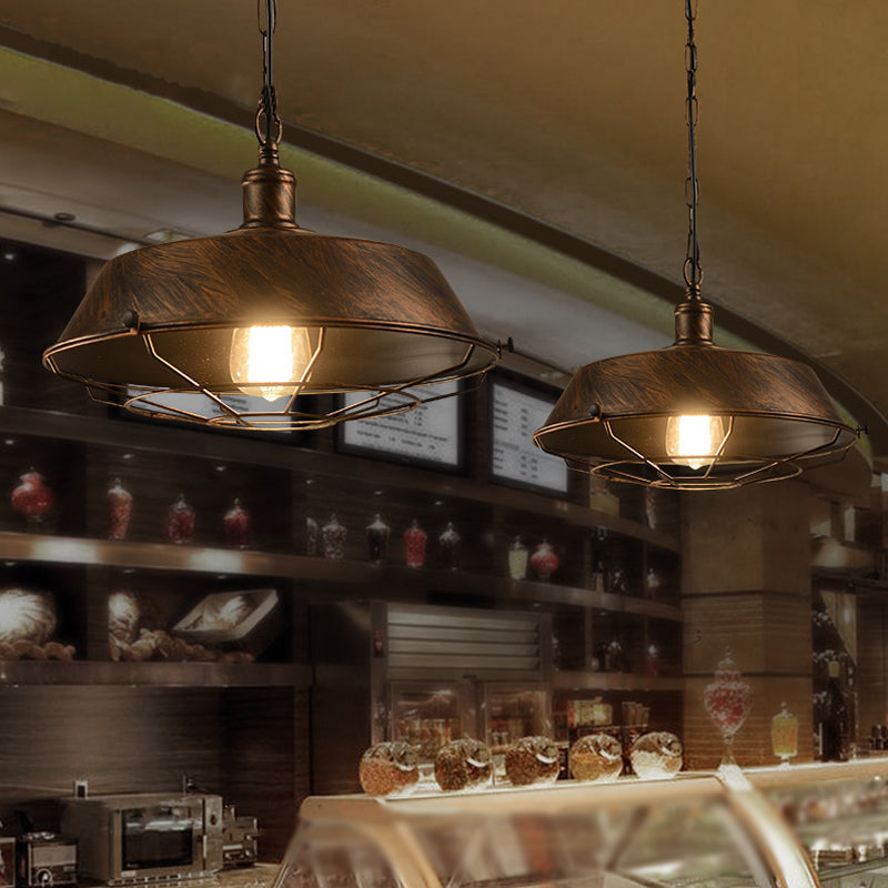 Vintage Pot Lid Hanging Lamp - Single-Bulb Iron Suspension Light For Restaurants Brass / Small