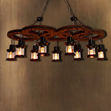 Lantern Clear Glass Coastal Chandelier With Black Pendant Lighting And Wooden Shelf