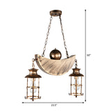 Retro Industrial Caged Pendant Chandelier - Metal 2 Lights Gold/Silver Hanging Fixture For Living