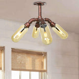 Rustic Amber Glass Sputnik Semi Flush Light - Antique Copper 4/6 Lights Ceiling Mount Weathered / A