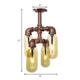 Rustic Amber Glass Sputnik Semi Flush Light - Antique Copper 4/6 Lights Ceiling Mount