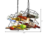 Metal Black Pendant Cage Chandelier With Wine Bottle Accents - Industrial Lighting Fixture