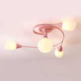 Modern Macaron Twist Semi-Flushmount Ceiling Light For Kitchen Opal Glass And Metal 4 / Pink