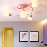 Modern Macaron Twist Semi-Flushmount Ceiling Light For Kitchen Opal Glass And Metal